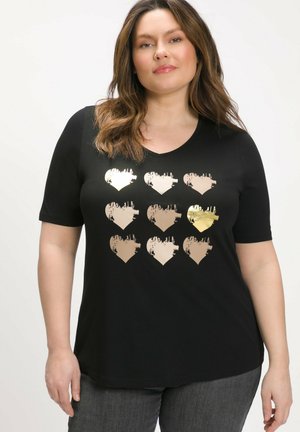 Ulla Popken LIGNE EN A MANCHES COURTES ET COL EN V - T-shirt con stampa - light orange/arancione