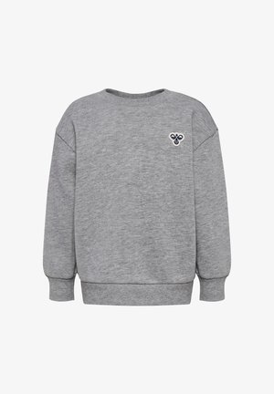 Grijze sweatshirt van zachte stof, met een ronde hals, lange mouwen en een geborduurd ontwerp op de linkerborst.