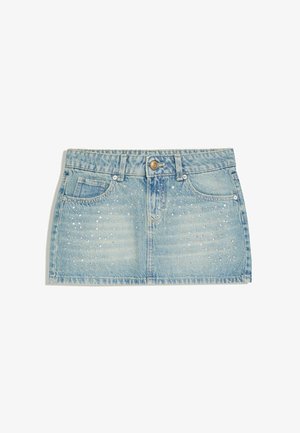 Bershka, RHINESTONE DENIM - SKIRT - Jeansrock - blue denim