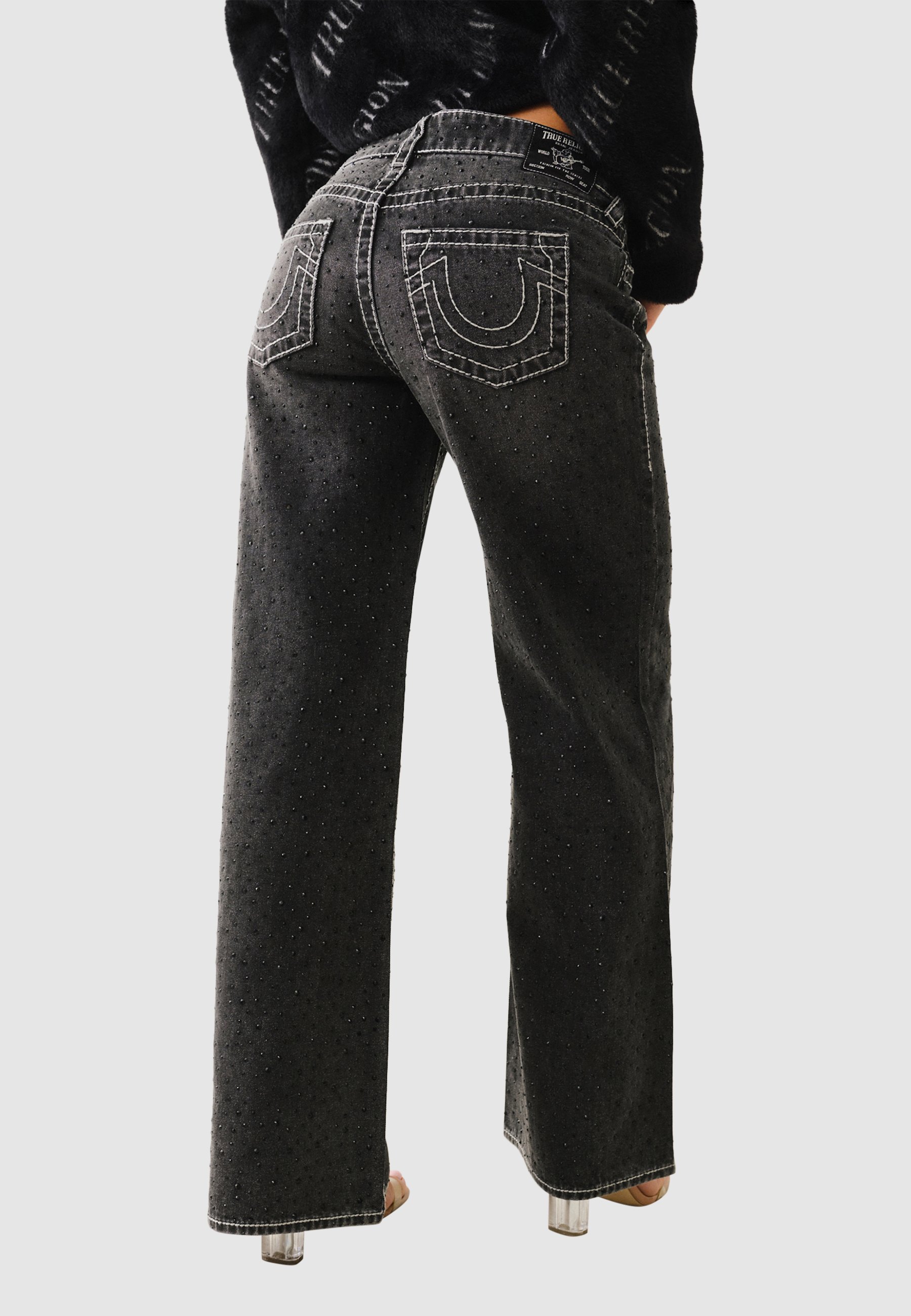 パンツ TRUE RELIGION Flared denims black True Religion Women's Joey Jeans Super T Denim Flare Leg Low