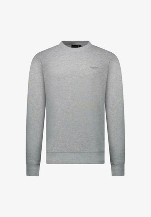 Grijze sweatshirt met lange mouwen, een ronde halslijn en een gestructureerde stof. Voorzien van een klein logo aan de voorkant. Rechte zoom.