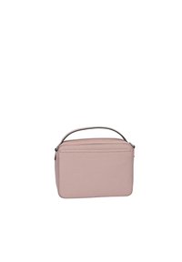 Borsa rettangolare rosa realizzata in materiale testurizzato, dotata di manico superiore e chiusura a zip. Superficie liscia con accenti minimi.