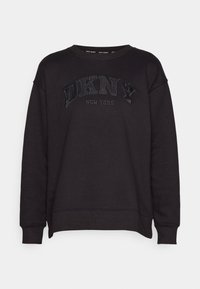 DKNY VARSITY APPLIQUE LOGO LONG LINE CREW NECK PULLOVER - Sweatshirt - black