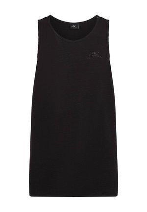 Schwarzes ärmelloses Tanktop mit rundem Ausschnitt, aus weichem Stoff gefertigt. Verfügt über ein dezentes Logo-Detail im Brustbereich.