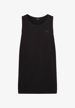 Zwarte mouwloze tanktop met een ronde halslijn, gemaakt van zachte stof. Heeft een subtiele logo-detail op het borstgebied.