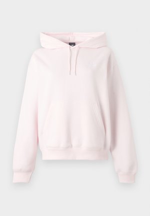 Φούτερ με κουκούλα σε ανοιχτό ροζ χρώμα, με τσέπη τύπου καγκουρό μπροστά, κορδόνι στην κουκούλα, ριμπ μανσέτες και διακριτικό κεντητό λογότυπο στο αριστερό στήθος.