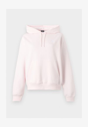 Hele roosa pullover-tüüpi kapuutsiga pusa eespool känguruhuulega tasku, nööriga kapuuts, soonikkoes mansetid ja peen tikitud logo vasakul rinnal.