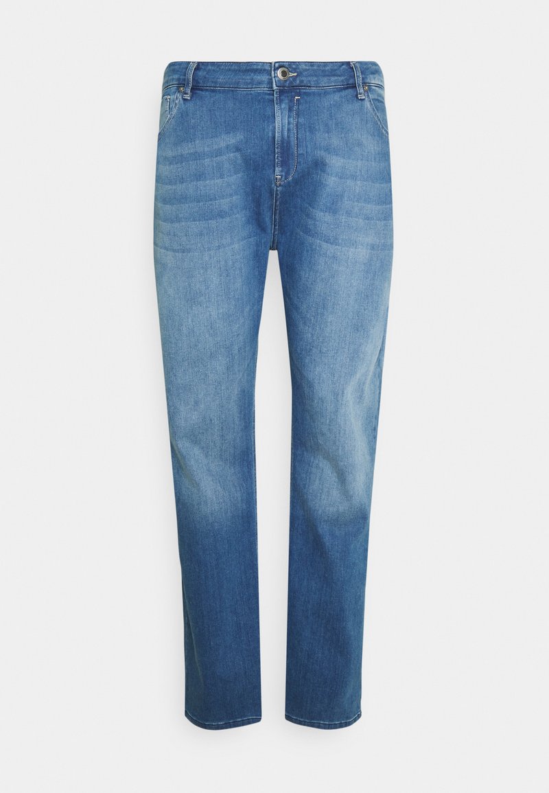 Denim jeans in een middelblauwe tint, met een recht pasvorm ontwerp, vijf zakken, een knoopsluiting en subtiele whiskering-details.