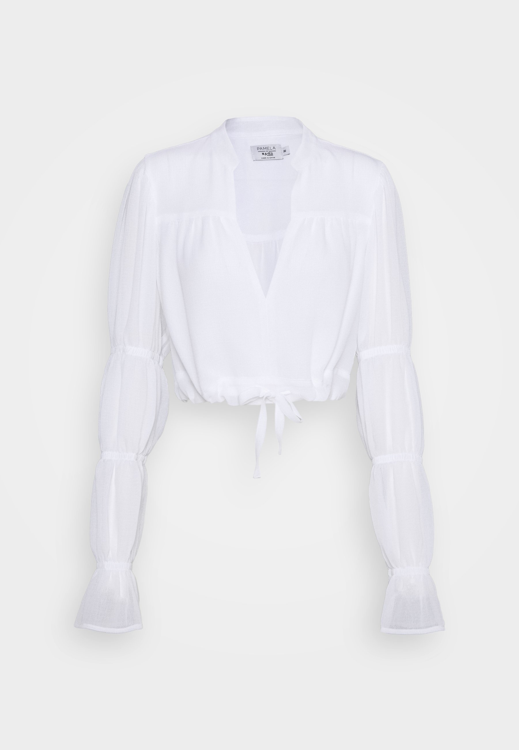 NA KD PAMELA REIF X NA KD TIE DETAIL PUFFY SLEEVE Bluser NA-KD FRONT TIE CROPPED - Bluser - white