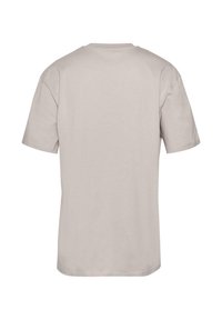 Light beige cotton t-shirt, short sleeves, crew neck, relaxed fit, no visible logos or patterns, smooth texture, plain back design.