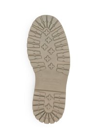 Beiger Gummischuhsohle mit einem Profilmuster aus Rippen und Kreuzformen, beschriftet mit "Marc O'Polo" und Größe "37".