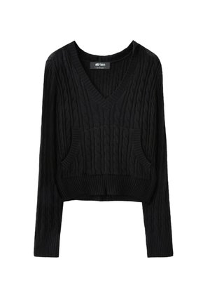 Stradivarius, HOODED CABLE-KNIT JUMPER - Sweat à capuche - black