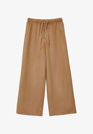 Braune weite Hosen mit elastischem Bund und Kordelzug. Glatter Stoff mit minimaler Textur, bietet einen locker sitzenden und bodenlangen Schnitt.