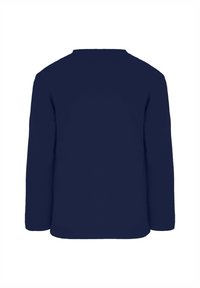 Langarmshirt in Marineblau mit Rundhalsausschnitt und glatter Stofftextur. Schlichtes Design ohne sichtbare Muster oder Akzente.