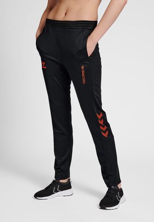 ACTION - Tracksuit bottoms - black/cherry tomato