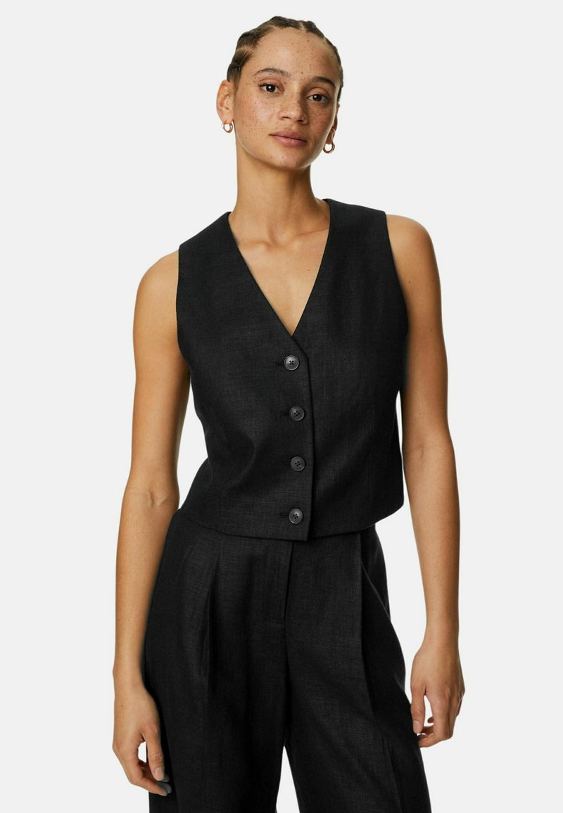 Marks & Spencer Linen Blend Tailored Vest Veste sans manches black