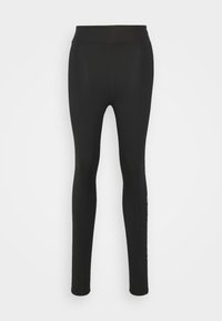 Zwarte leggings van rekbaar materiaal, met een hoge taille en een slim fit ontwerp. Geen opvallende patronen of hardwaredetails aanwezig.