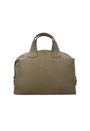Braune Lederhandtasche mit zwei kurzen Griffen und einer weichen, abgerundeten rechteckigen Form, vor weißem Hintergrund gezeigt.