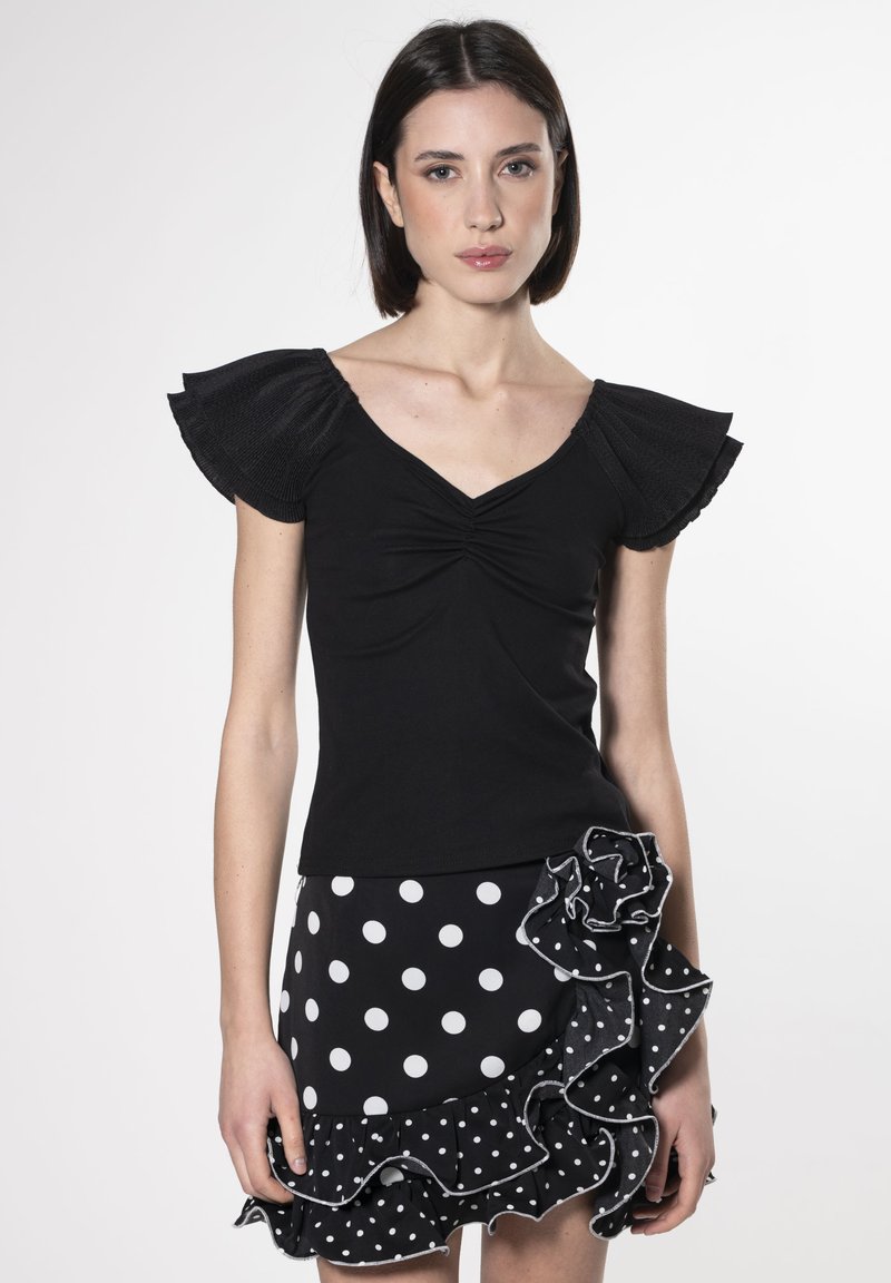 INFLUENCER PLEATED SLEEVES - T-shirt con stampa - black