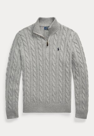 CABLE-KNIT COTTON QUARTER-ZIP SWEATER - Džemperis - fawn grey heather