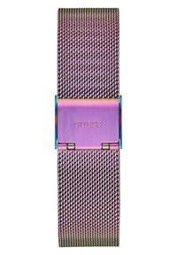 Bracelet en maille métallique dégradé violet avec une finition brillante. Doté d'un fermoir gravé "GUESS". Conception durable et flexible.