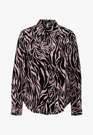 Roosa ja musta zebra mustriga särk pikkade varrukatega, krae ja nööpide sulgemisega. Tekstureeritud kangas, millel on silmatorkavad triibud ja peen ribakujundus.