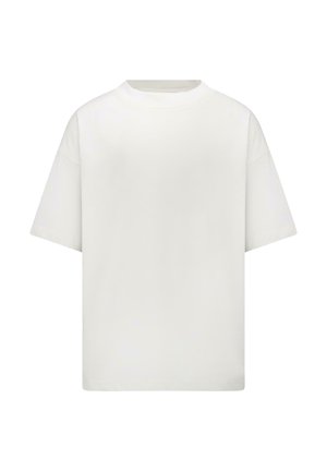 Witte katoenen T-shirt met een ronde hals, korte mouwen en een losse pasvorm. Gladde textuur, zonder zichtbare patronen of ontwerpen.