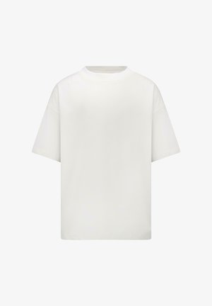Witte katoenen T-shirt met een ronde hals, korte mouwen en een losse pasvorm. Gladde textuur, zonder zichtbare patronen of ontwerpen.