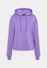 Felpa con cappuccio viola realizzata in tessuto morbido, dotata di tasca a marsupio, cordini e polsini a costine. Design casual con una vestibilità comoda.