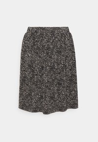 Jupe noire avec un motif en blanc et beige. Dotée d'une taille élastique et d'une silhouette fluide. Fabriquée en tissu léger.