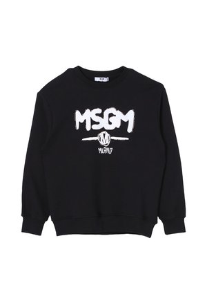 Felpa nera con collo a giro, maniche lunghe e polsini a costine. Presenta un audace testo grafico bianco "MSGM MILANO" sulla parte anteriore.