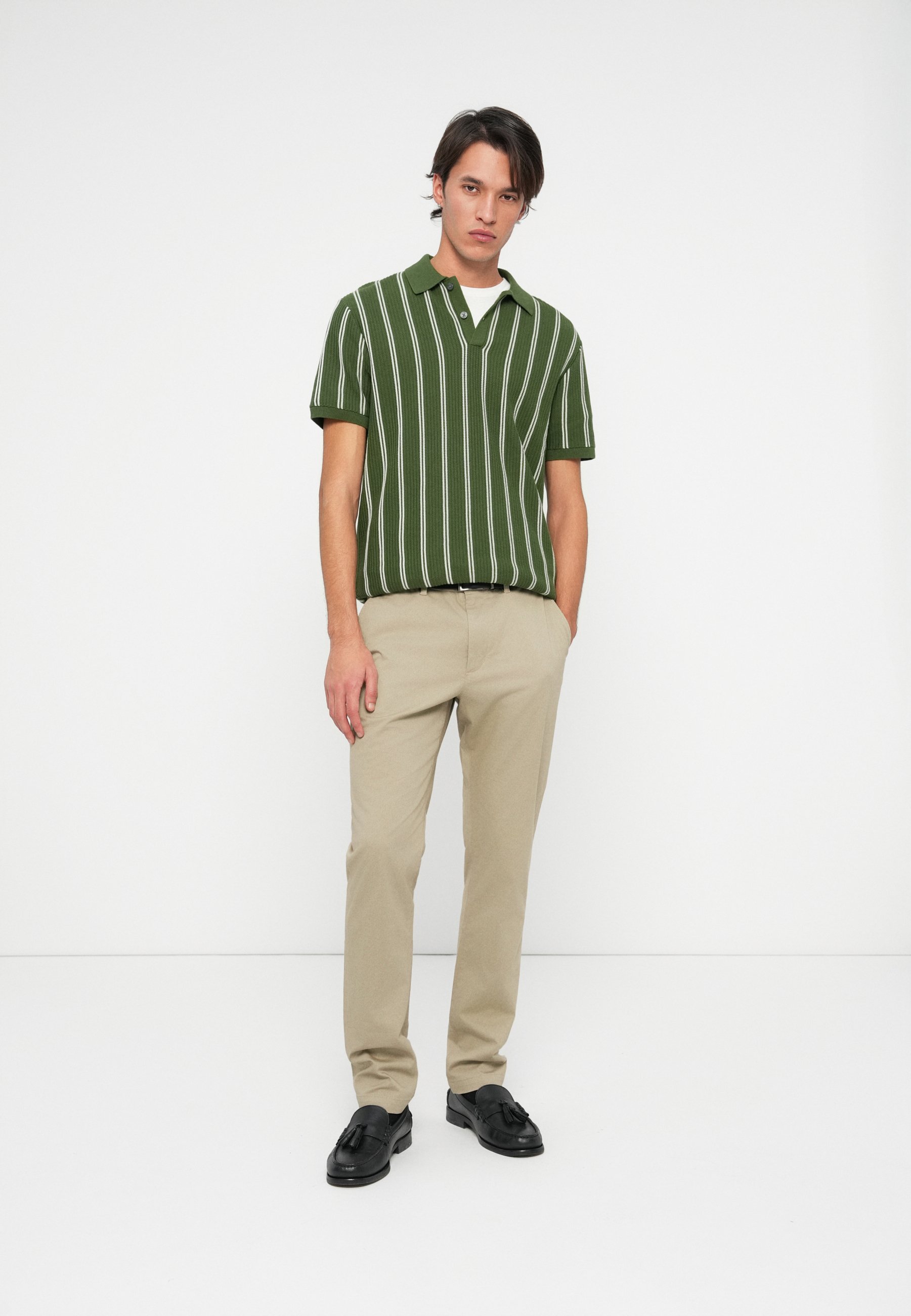 トップス tightbooth STRIPE KNIT POLO OLIVE XL STRIPE KNIT OPEN POLO - TIGHTBOOTH® タイトブース オフィシャル