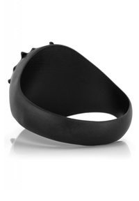 Black ring featuring a smooth, matte finish with a rounded band and textured spikes along the top edge. Simple and bold design.