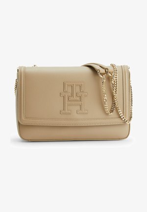 Tommy Hilfiger TEXTURED MONOGRAM FLAP - Sac bandoulière - beige