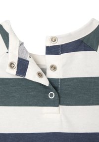 Gestreiftes Polo-Shirt in Navy, Dunkelgrün und Weiß. Weiches Baumwollmaterial mit einem Knopfkragen und Druckknopfverschlüssen.