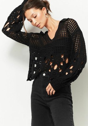 Next LONG SLEEVE SCALLOPED DETAIL PETITE - Neule - black