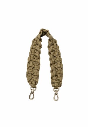 Braided paracord strap in olive green with silver metal clips at both ends. Features a textured, durable design ideal for securing items.
