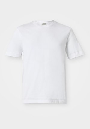 White cotton t-shirt with short sleeves, crew neckline, and a smooth texture. No patterns or accents are visible.