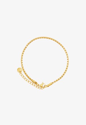Bracelet en chaîne couleur or avec un design de maillons entrelacés texturés. Il dispose d'un fermoir à homard et d'une extension de chaîne réglable.
