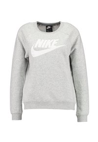 Šedá mikina z bavlněné směsi. Má kulatý výstřih, dlouhé rukávy a na přední straně velké bílé logo Nike.