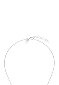 Collana in argento con un design fine e una superficie liscia, dotata di un gancio a moschettone e di una lunghezza regolabile con un piccolo accento circolare.