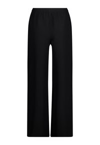 Black wide-leg pants made of soft fabric, featuring an elastic waistband and a smooth texture without any visible patterns or accents.