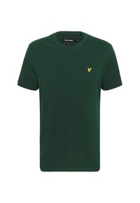 T-shirt verde in cotone con scollatura rotonda e maniche corte. Presenta un piccolo logo ricamato giallo sul lato sinistro del petto.