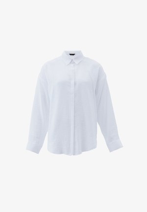 Hvid langærmet skjorte lavet af letvægtsstof. Har en knaplukning foran, klassisk krave og løs pasform med mansjetter.