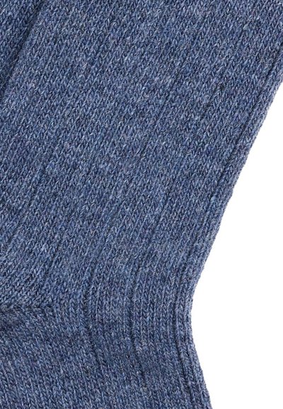 Calzini blu a coste con un motivo di maglia testurizzato, caratterizzati da diverse sfumature di blu per profondità e morbidezza nell'aspetto.