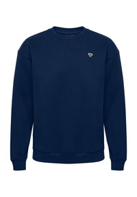 Navyblauwe sweatshirt van katoenmix. Bevat een klassieke ronde hals, ribgebreide mouwen en zoom, met een klein geborduurd logo op de borst.