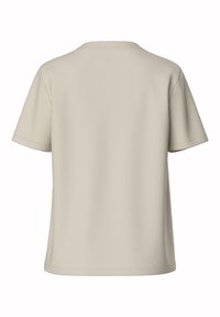 Kortermet, beige t-skjorte med avslappet passform. Har rund hals og glatt tekstur. Ingen synlige mønstre eller detaljer.
