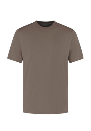 Maglietta marrone a maniche corte con scollo tondo, design semplice e vestibilità regolare.