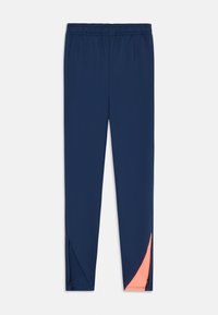 Pantalon de sport marine avec une taille élastique et un détail d'accent rose au niveau de la cheville. Tissu lisse avec une coupe ajustée.