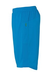 Blauwe sportieve shorts gemaakt van ademend materiaal, met een mesh tailleband en zijpaneel details voor verbeterde ventilatie.